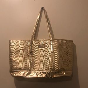 Gold Versace Parfums Tote Bag